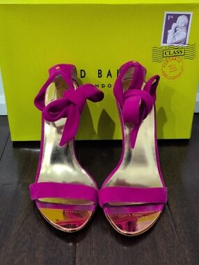 Ted Baker Hot Pink Bow Ankle-Strap Heels